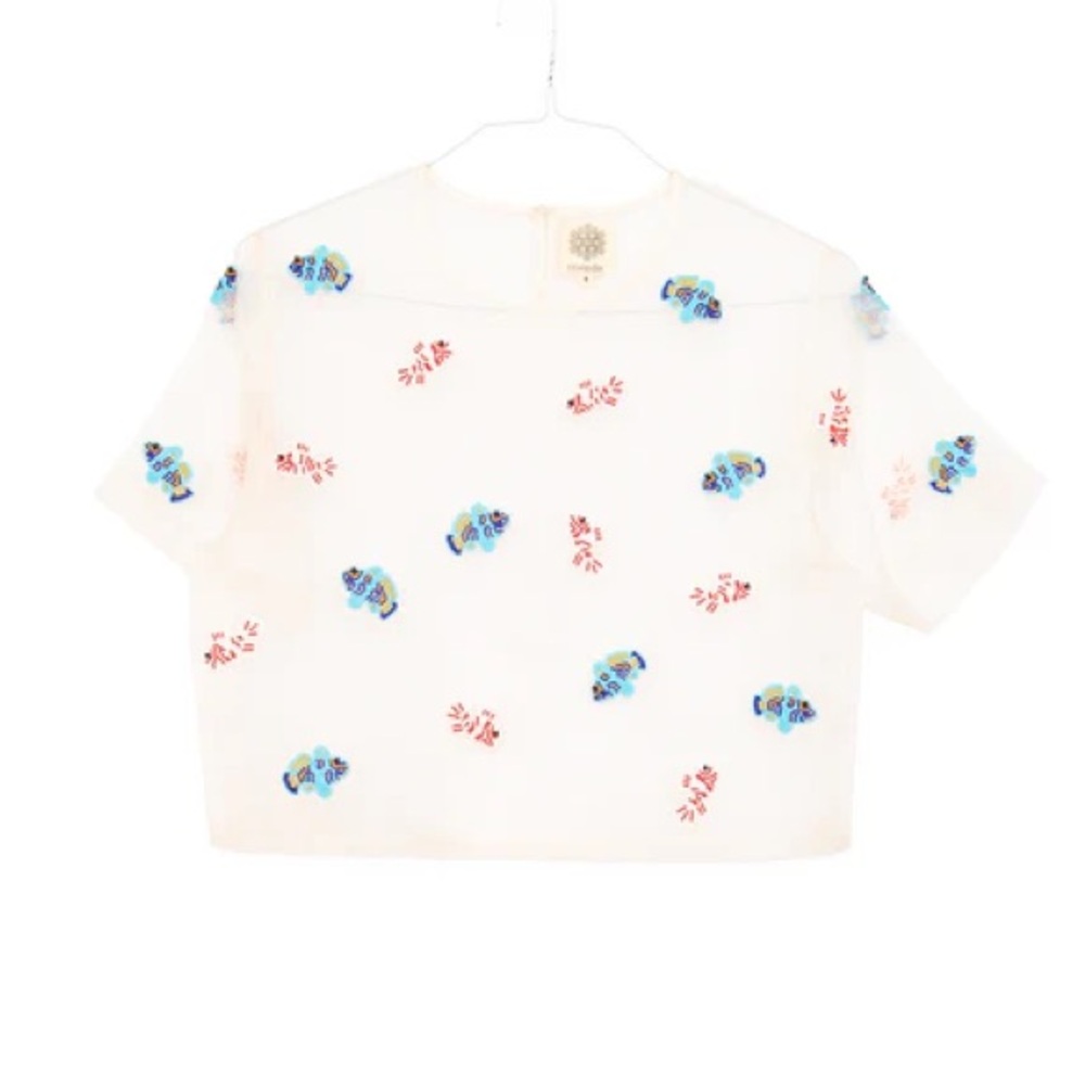 Organza White Fish Beaded Blouse